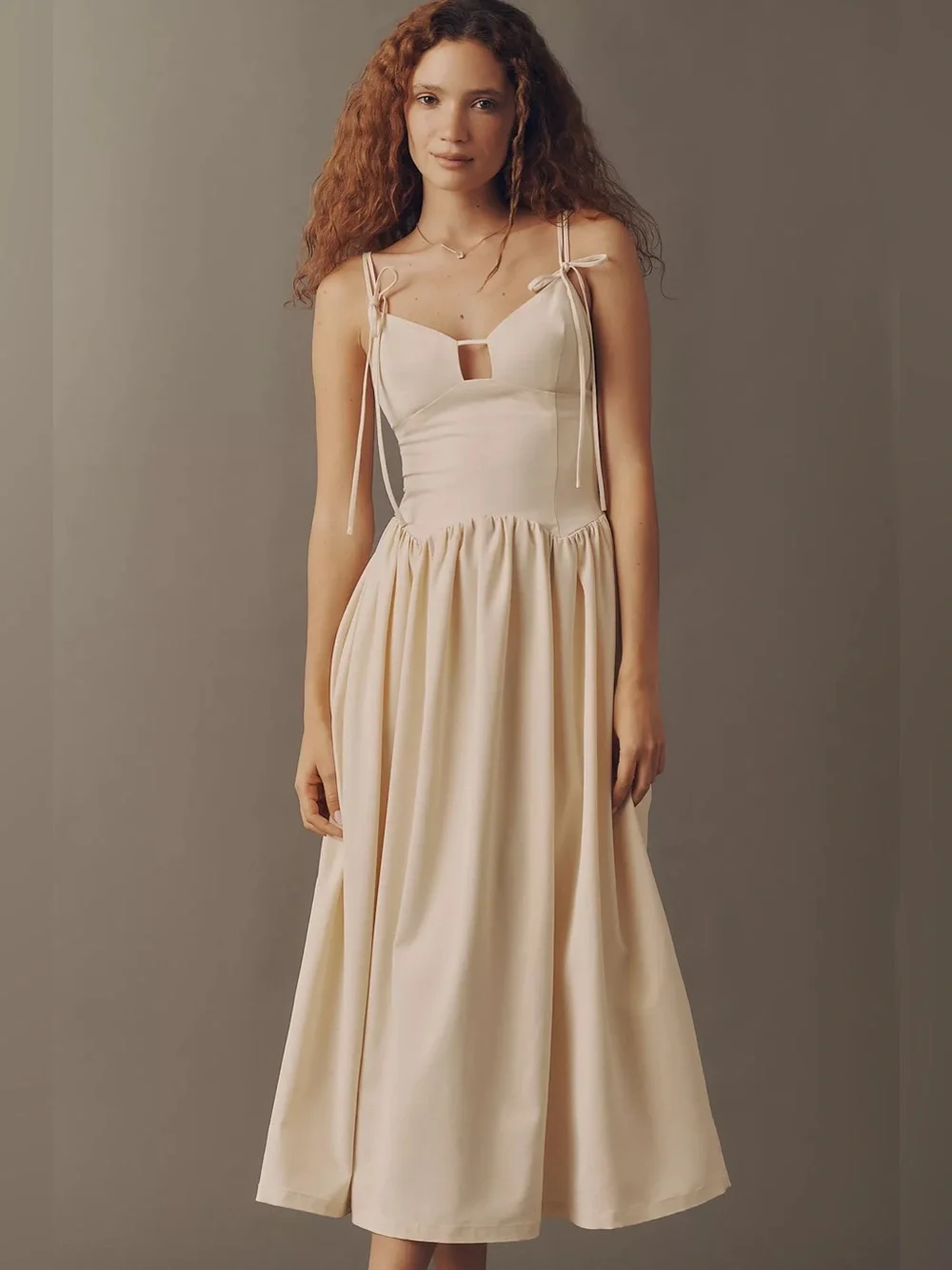 NWT Anthropologie En Saison Elspeth Drop Waist Tie Strap Midi Dress - Picture 1 of 8